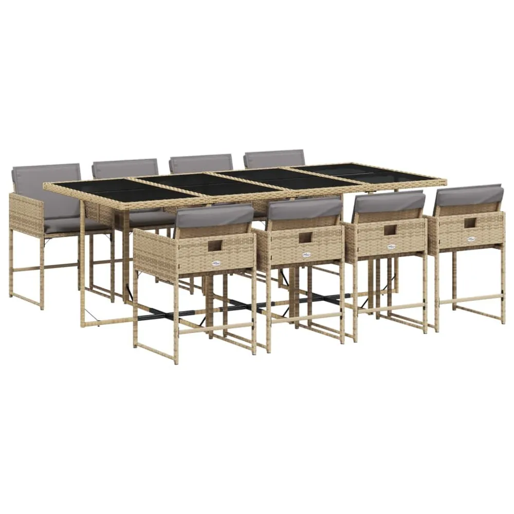 Ensemble à manger de jardin et coussins 9 pcs mélange beige