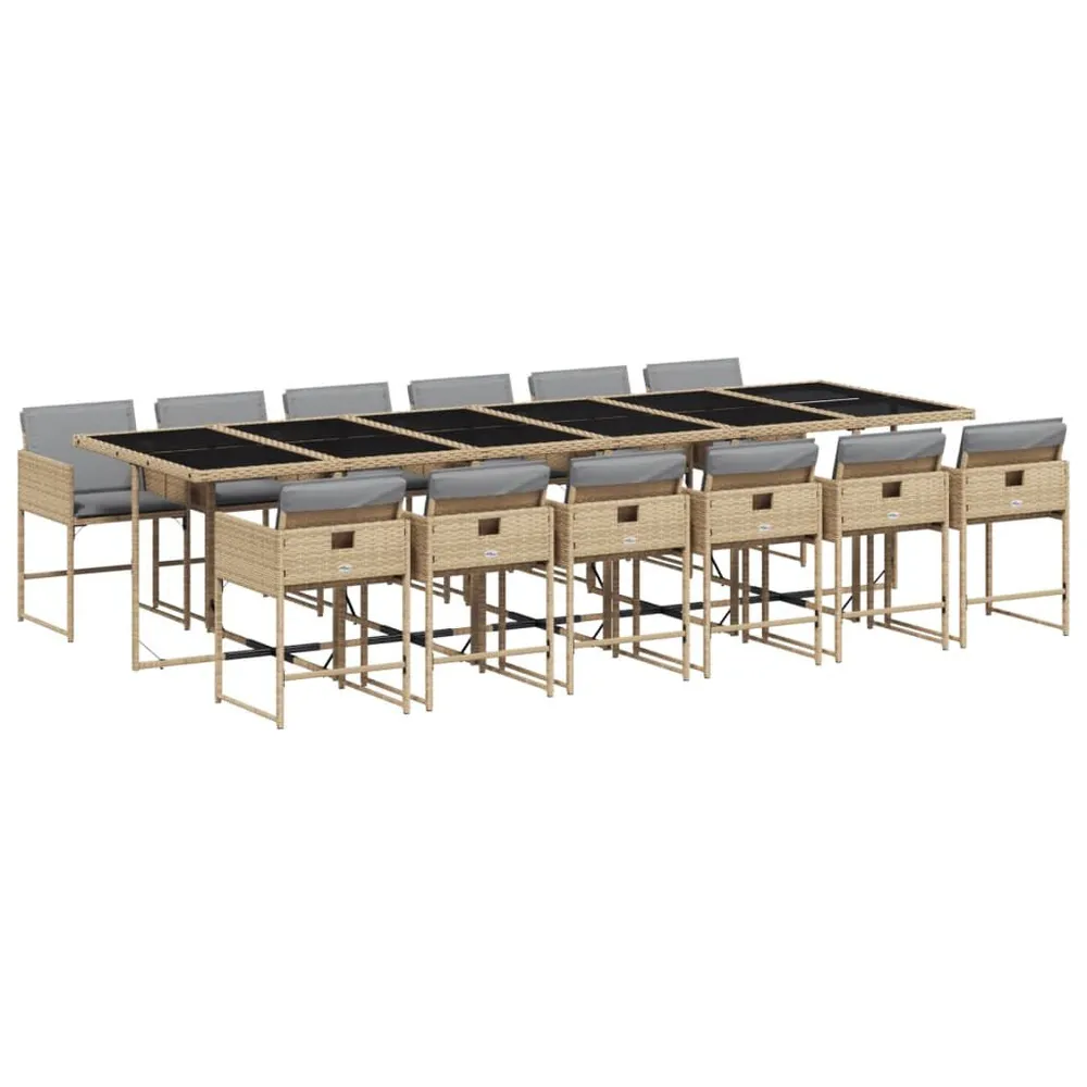 Ensemble à manger de jardin et coussins 13 pcs mélange beige