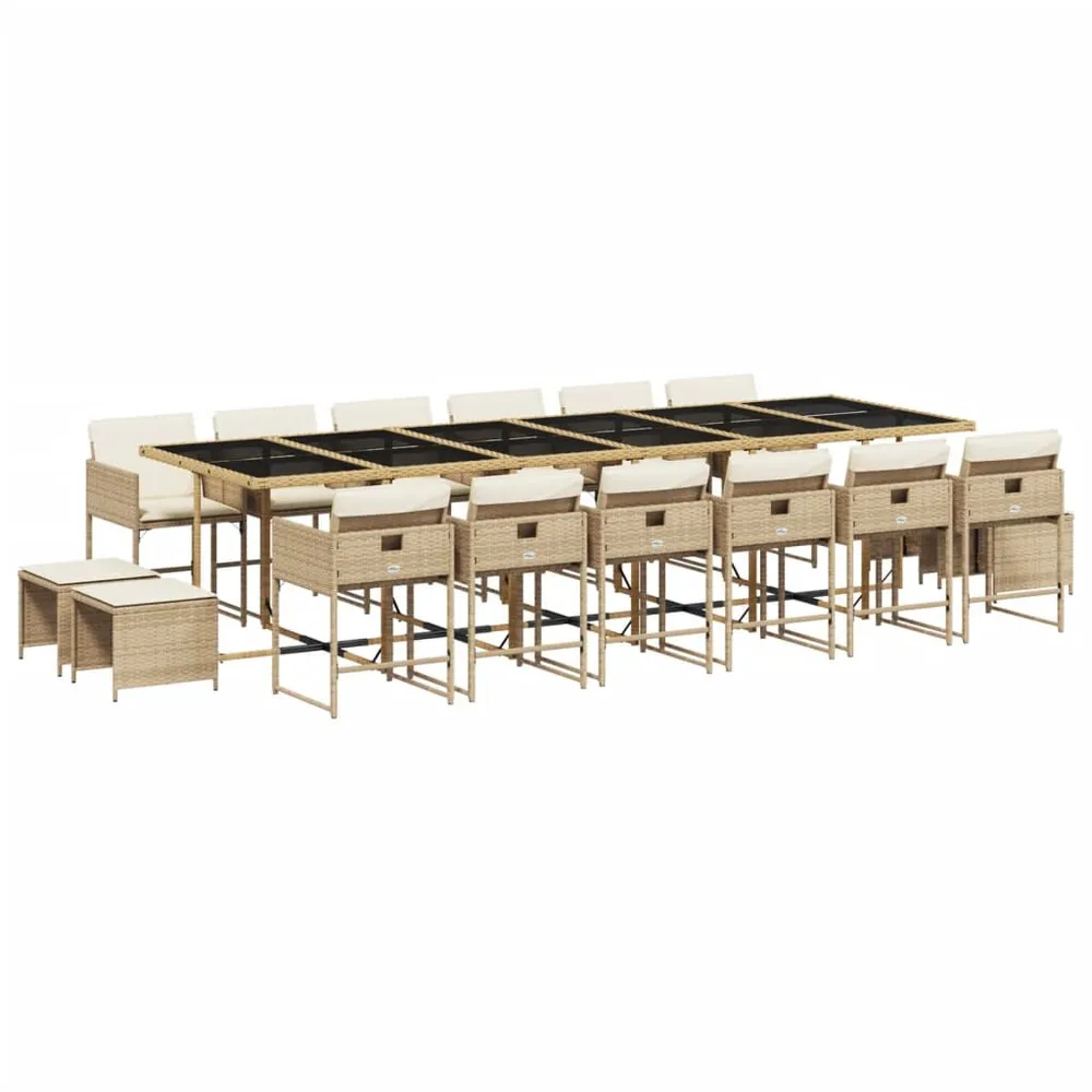 Ensemble à manger de jardin et coussins 17 pcs beige