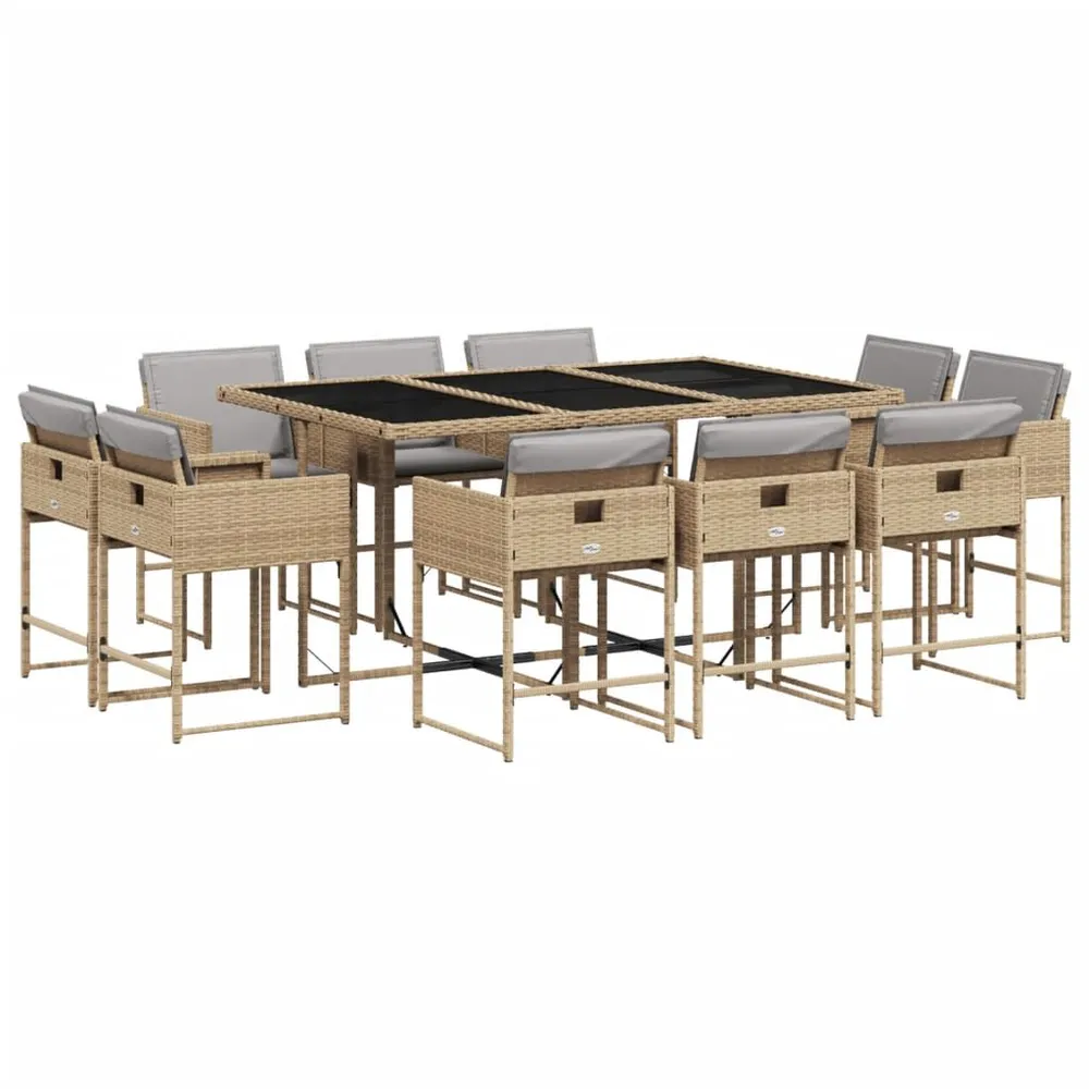 Ensemble à manger de jardin et coussins 11 pcs mélange beige