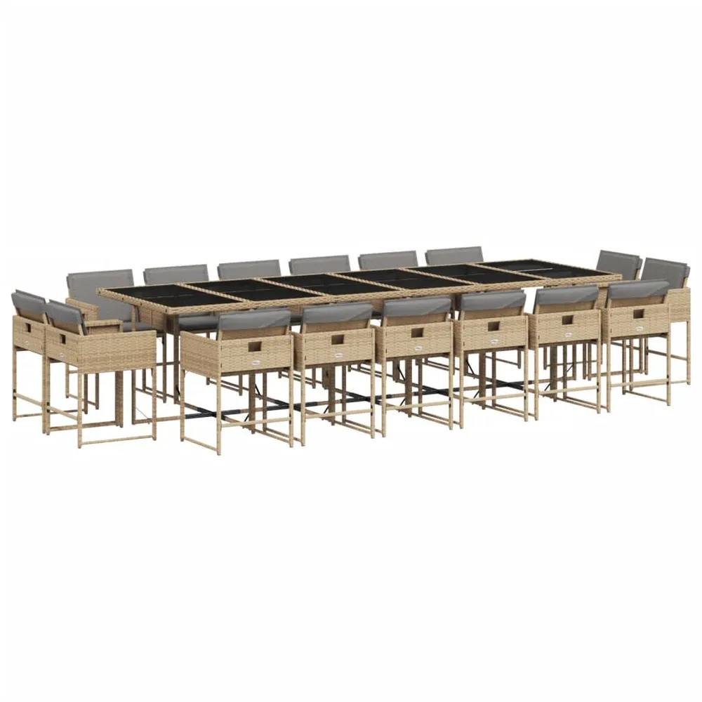 Ensemble à manger de jardin et coussins 17 pcs mélange beige