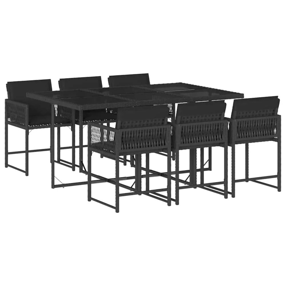 Ensemble à manger de jardin coussins 7pcs Noir Résine tressée