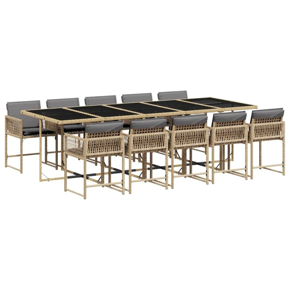 Ensemble à manger de jardin et coussins 11 pcs mélange beige