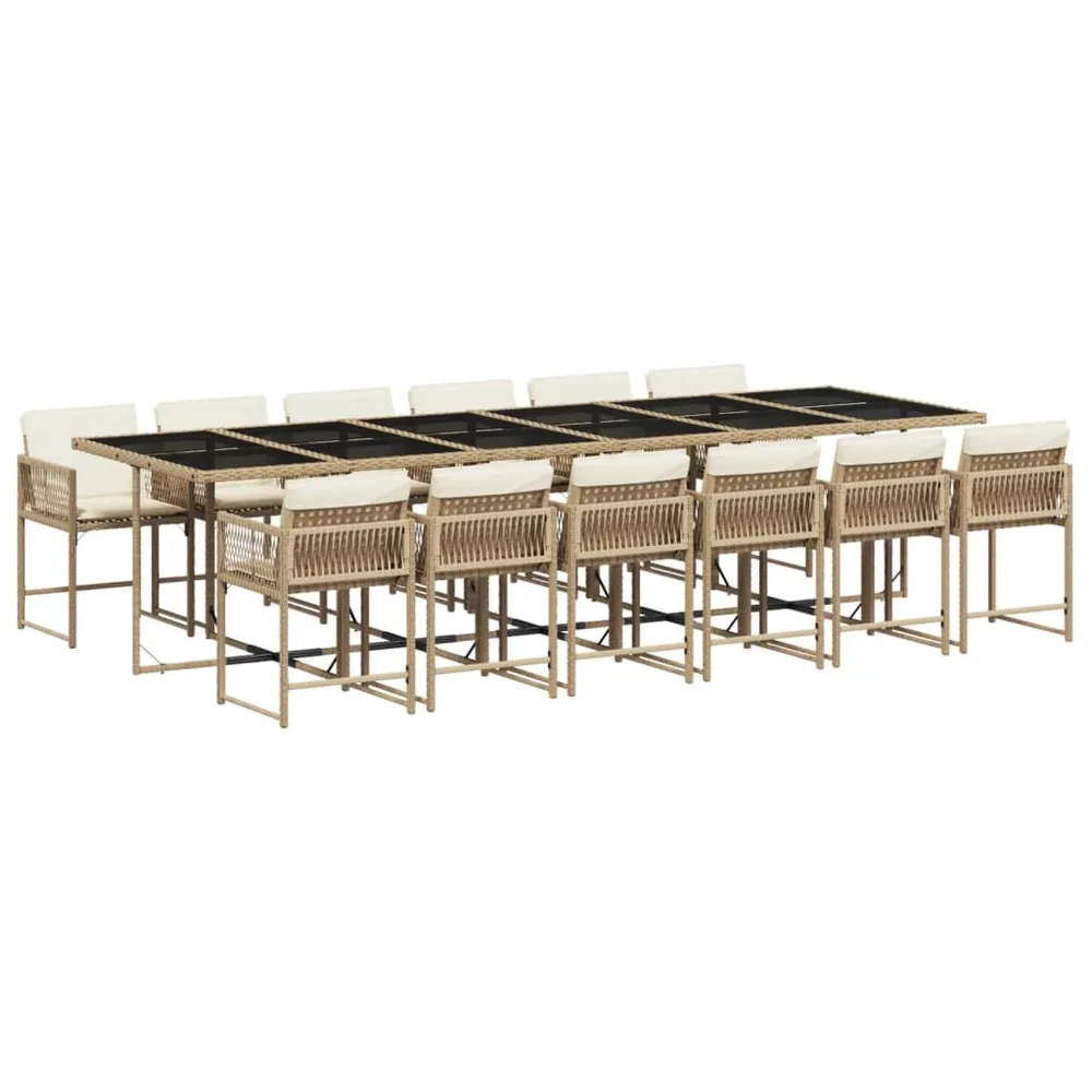 Ensemble à manger de jardin et coussins 13 pcs beige