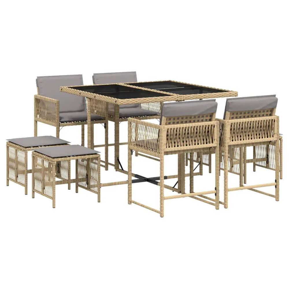 Ensemble à manger de jardin et coussins 9 pcs mélange beige