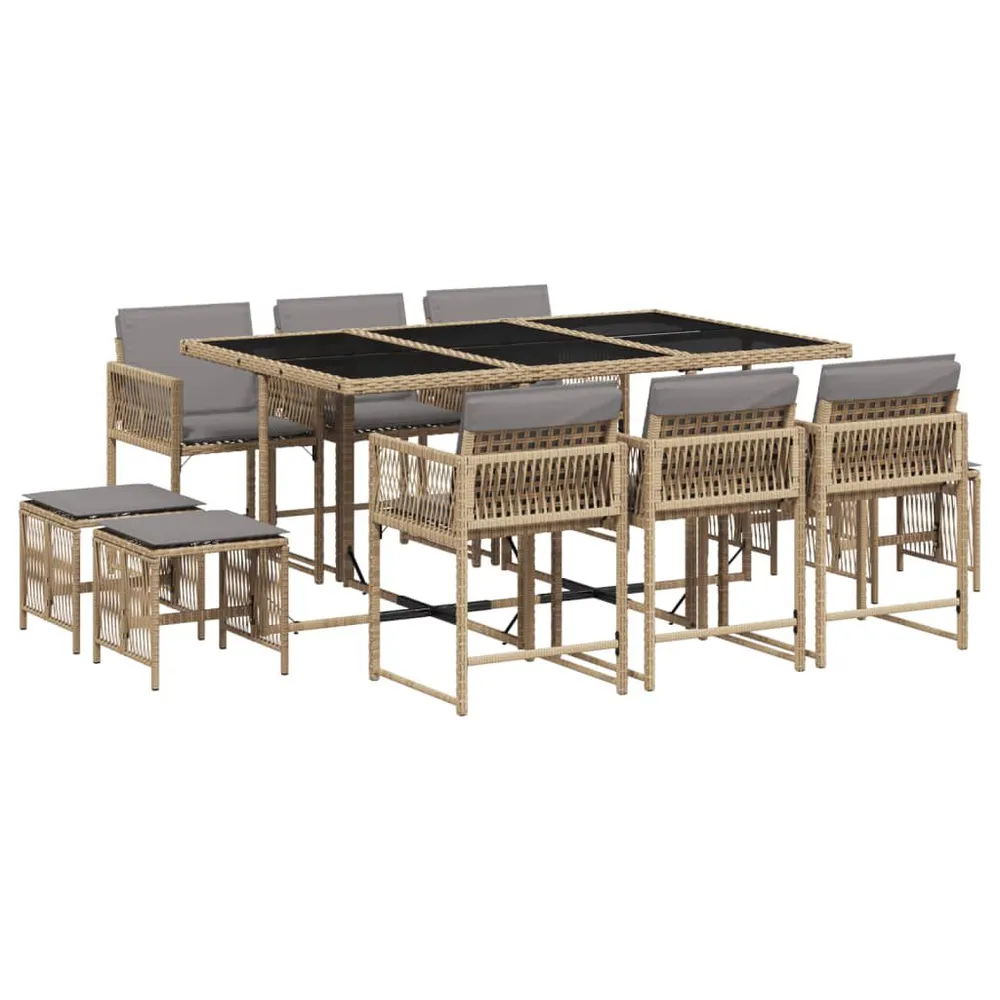 Ensemble à manger de jardin et coussins 11 pcs mélange beige