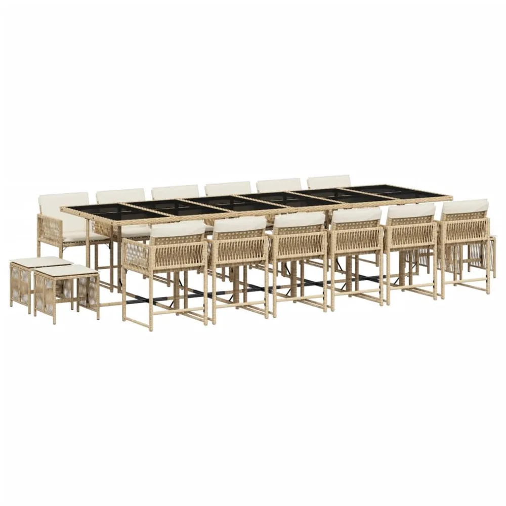 Ensemble à manger de jardin et coussins 17 pcs beige