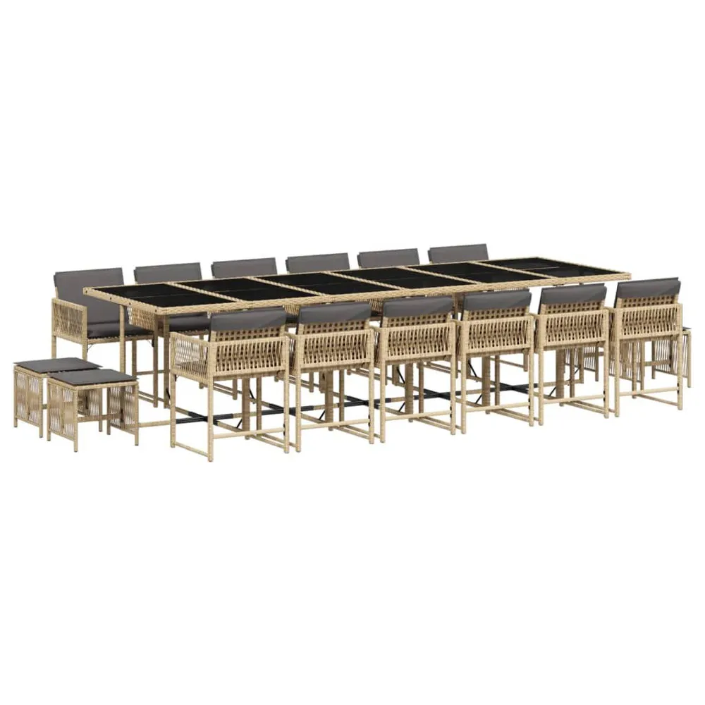 Ensemble à manger de jardin et coussins 17 pcs mélange beige