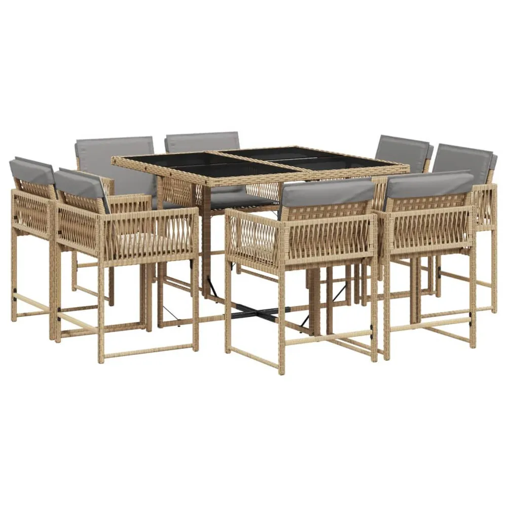 Ensemble à manger de jardin et coussins 9 pcs mélange beige