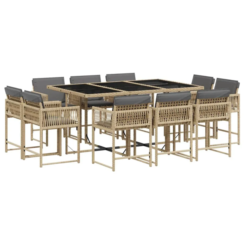 Ensemble à manger de jardin et coussins 11 pcs mélange beige