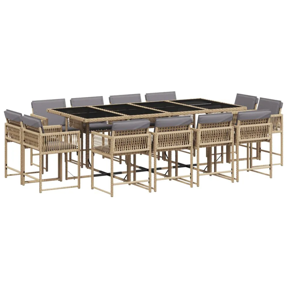 Ensemble à manger de jardin et coussins 13 pcs mélange beige