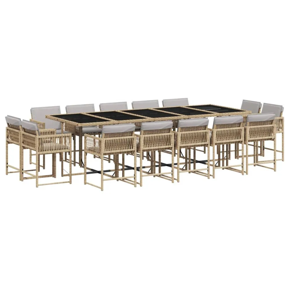 Ensemble à manger de jardin et coussins 15 pcs mélange beige