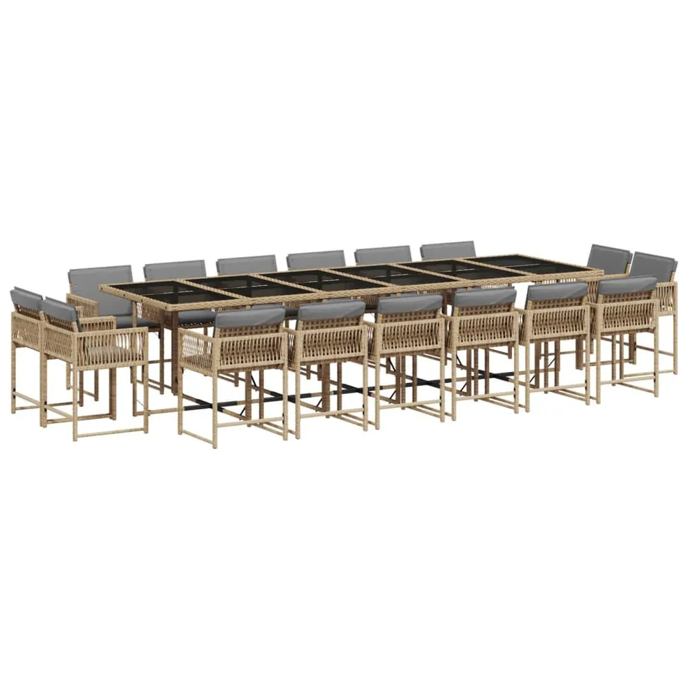 Ensemble à manger de jardin et coussins 17 pcs mélange beige