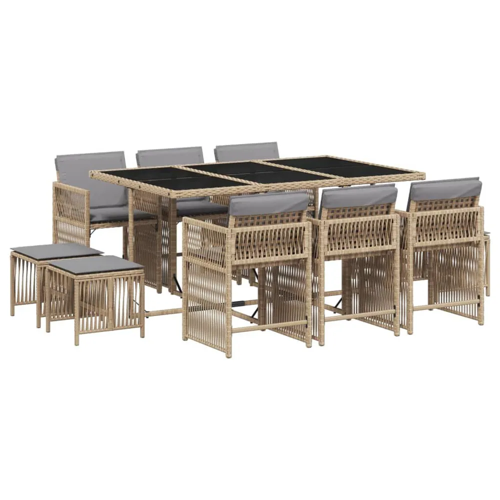 Ensemble à manger de jardin et coussins 11 pcs mélange beige