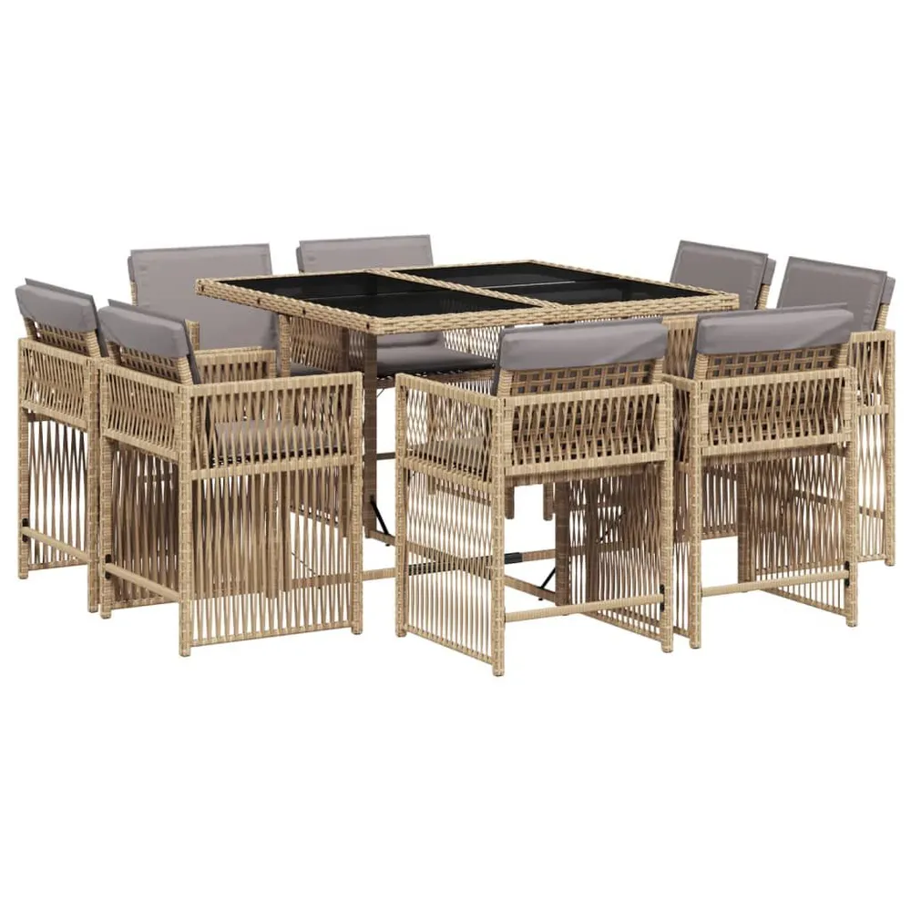 Ensemble à manger de jardin et coussins 9 pcs mélange beige