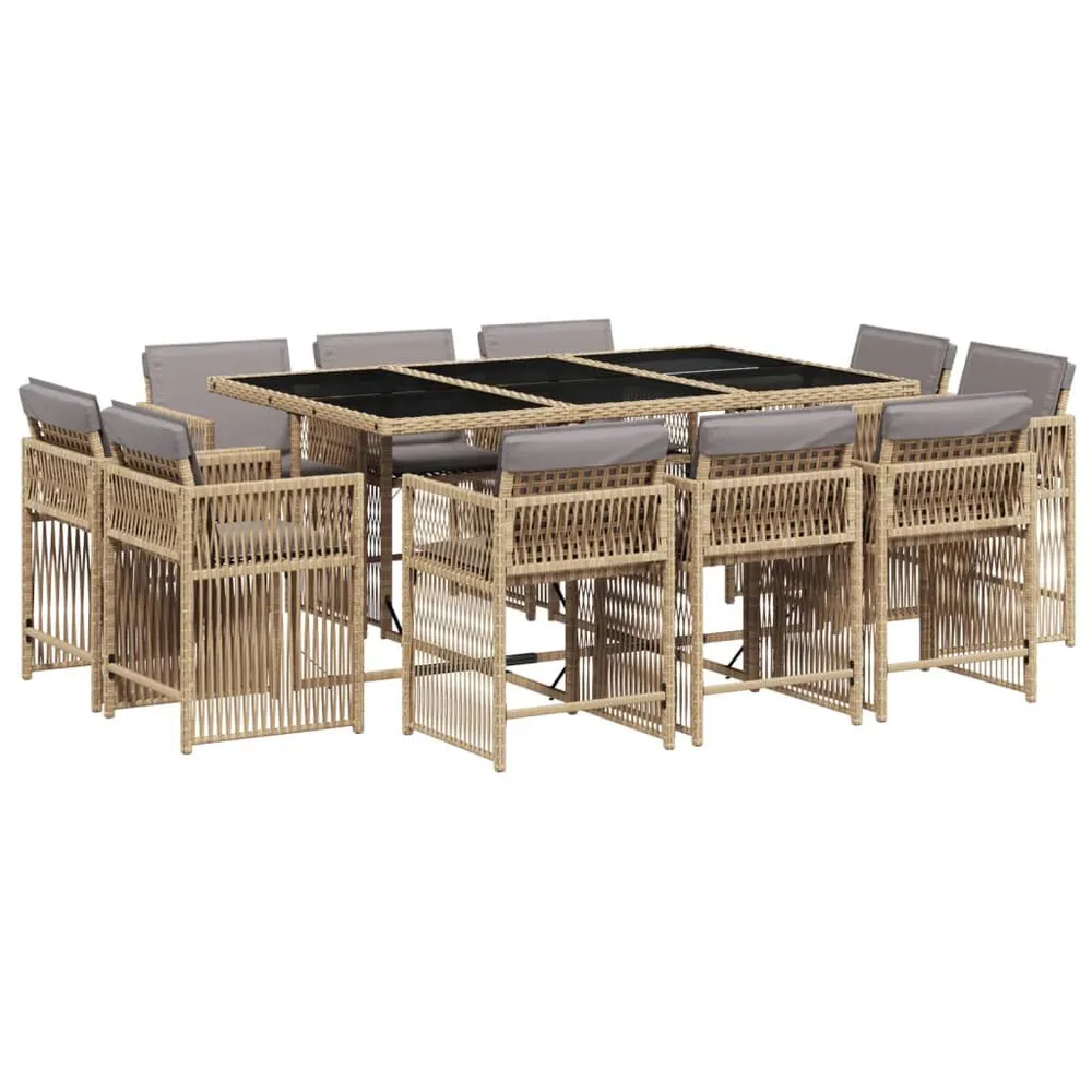 Ensemble à manger de jardin et coussins 11 pcs mélange beige