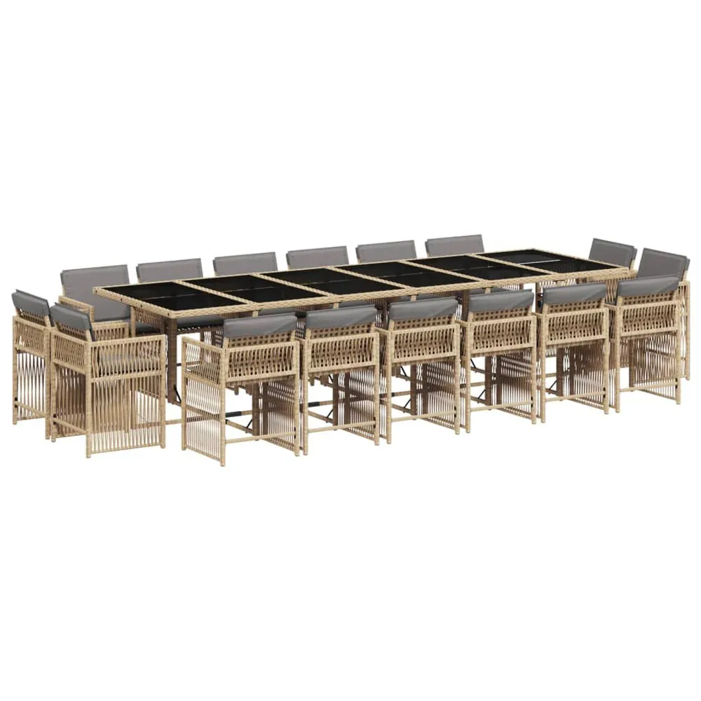 Ensemble à manger de jardin et coussins 17 pcs mélange beige