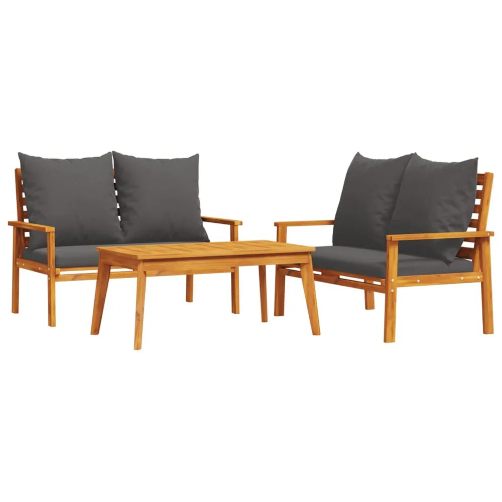 Salon de jardin 3 pcs avec coussins bois massif d'acacia