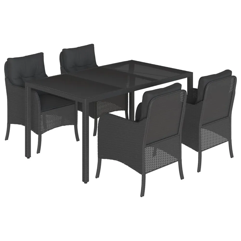 Ensemble à manger de jardin coussins 5pcs Noir Résine tressée