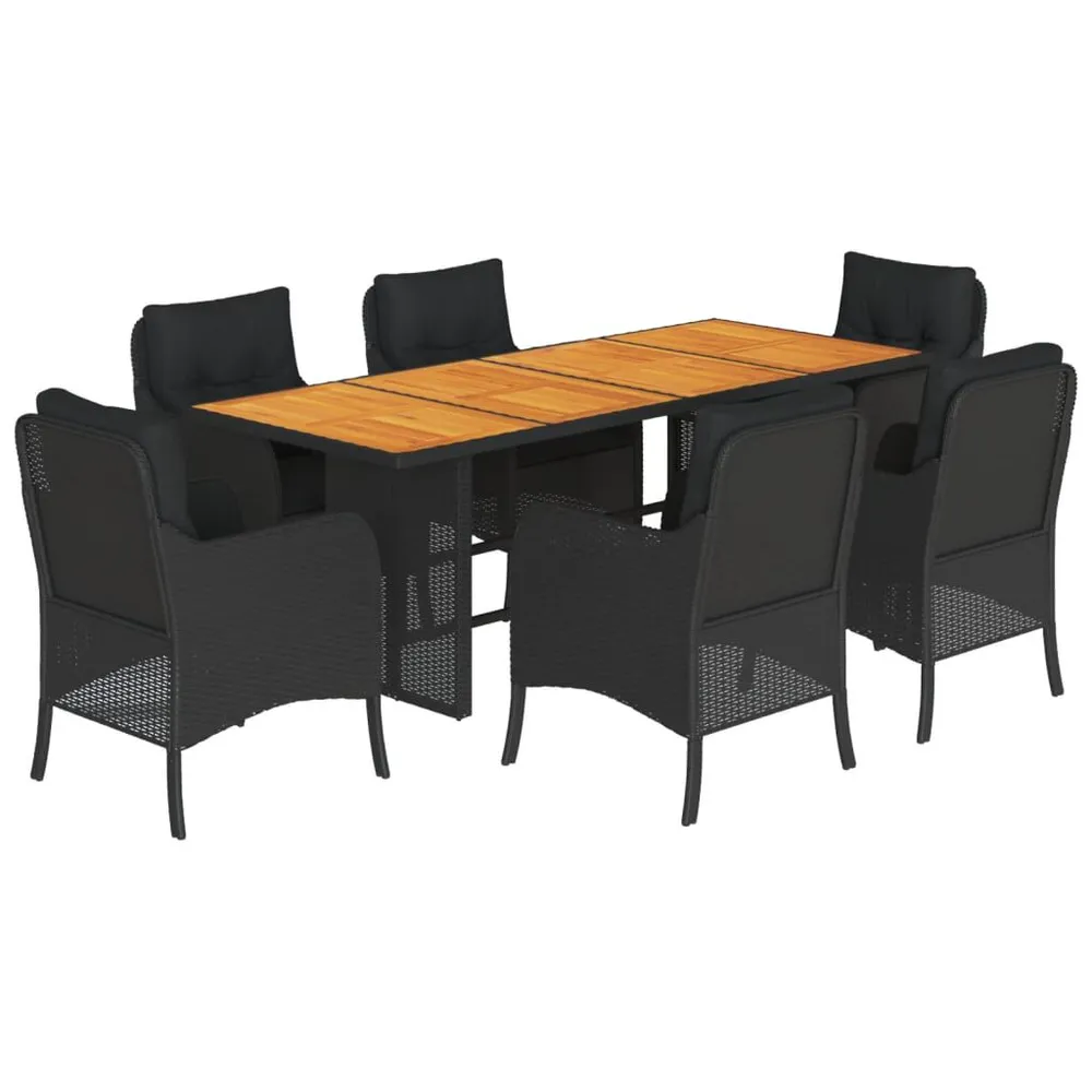 Ensemble à manger de jardin coussins 7pcs Noir Résine tressée