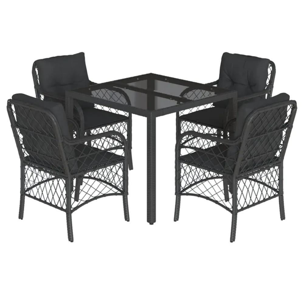 Ensemble à manger de jardin coussins 5pcs Noir Résine tressée