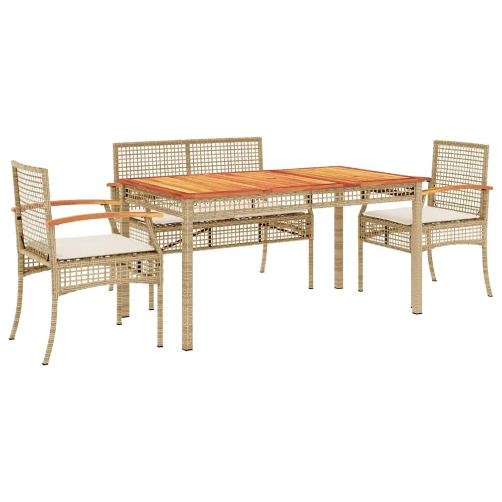 Ensemble à manger de jardin avec coussins 5pcs Beige poly rotin