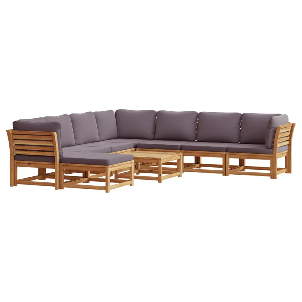 Salon de jardin avec coussins 9 pcs bois massif d'acacia