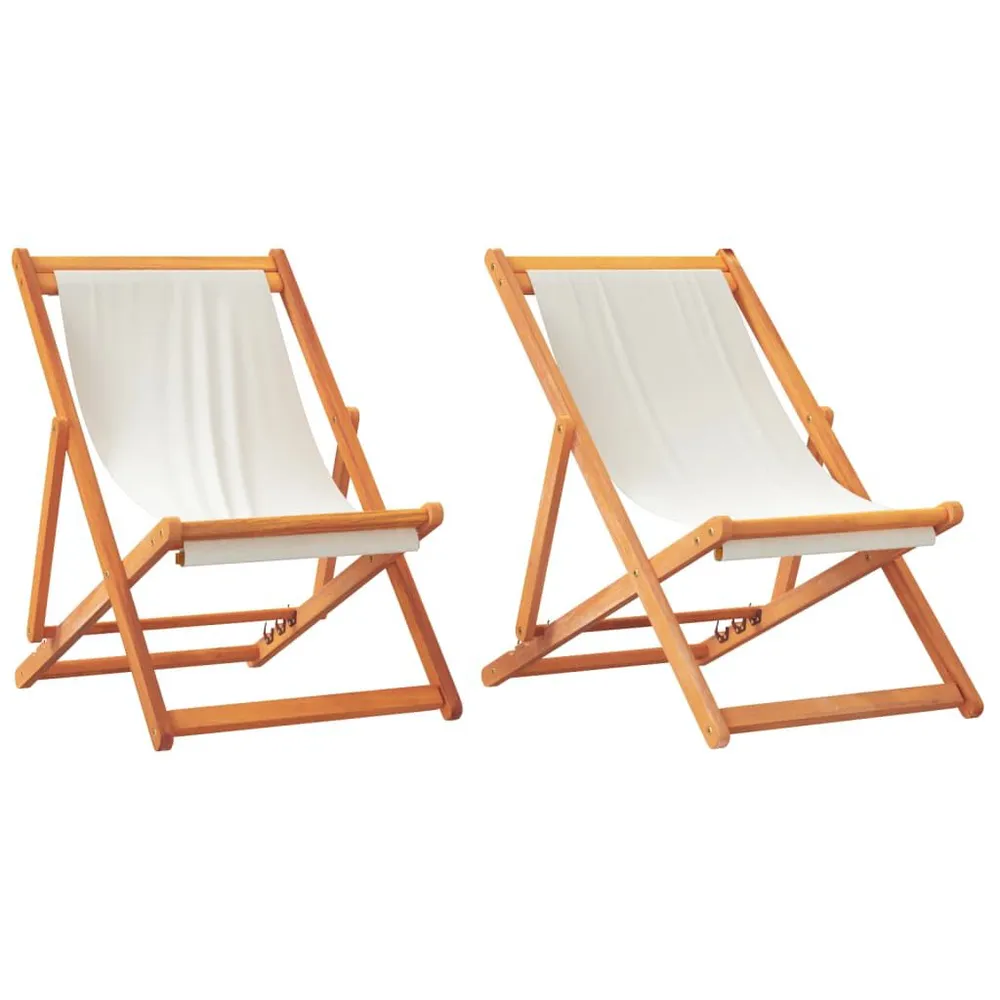 Chaises de plage pliables lot de 2 blanc crème tissu