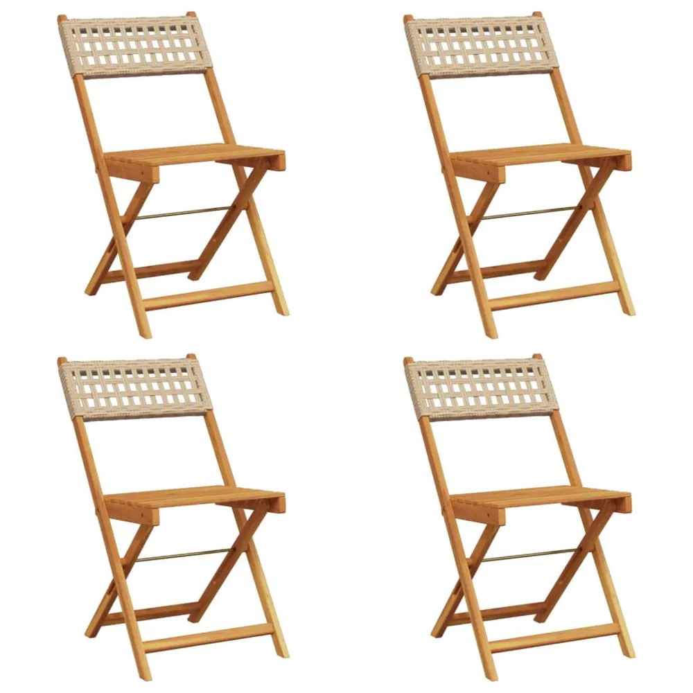 Chaises de jardin pliantes lot de 4 beige rotin et bois massif