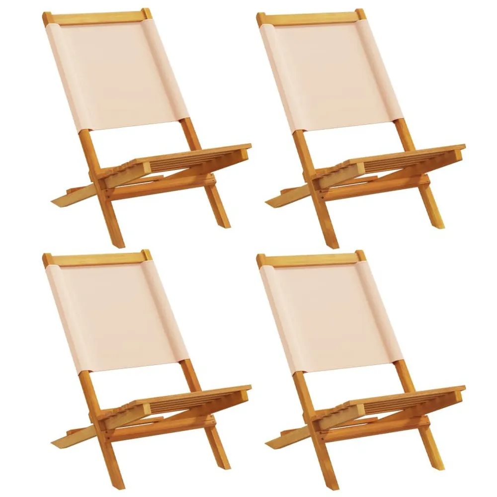 Chaises de jardin pliantes lot de 4 beige tissu et bois massif