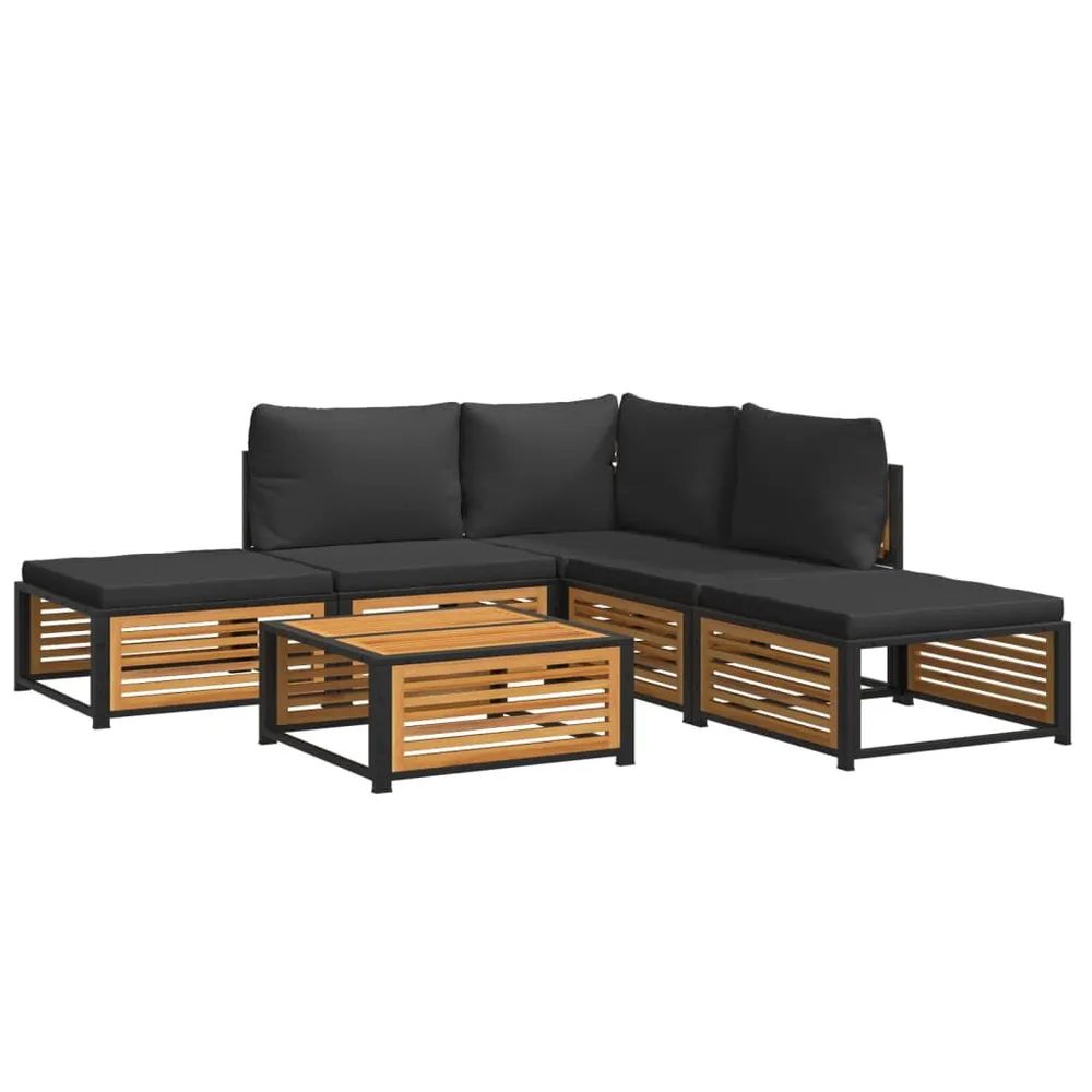 Salon de jardin avec coussins 6 pcs bois d'acacia solide