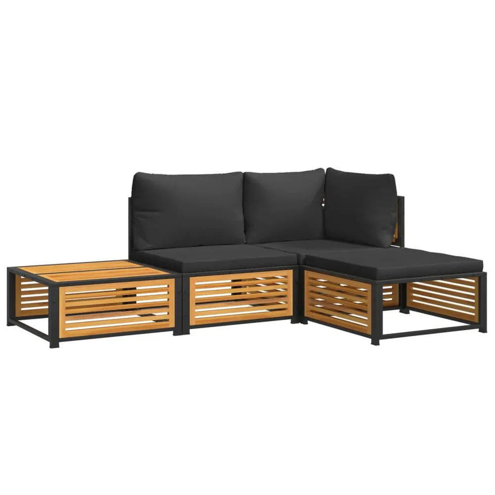 Salon de jardin avec coussins 4 pcs bois d'acacia massif