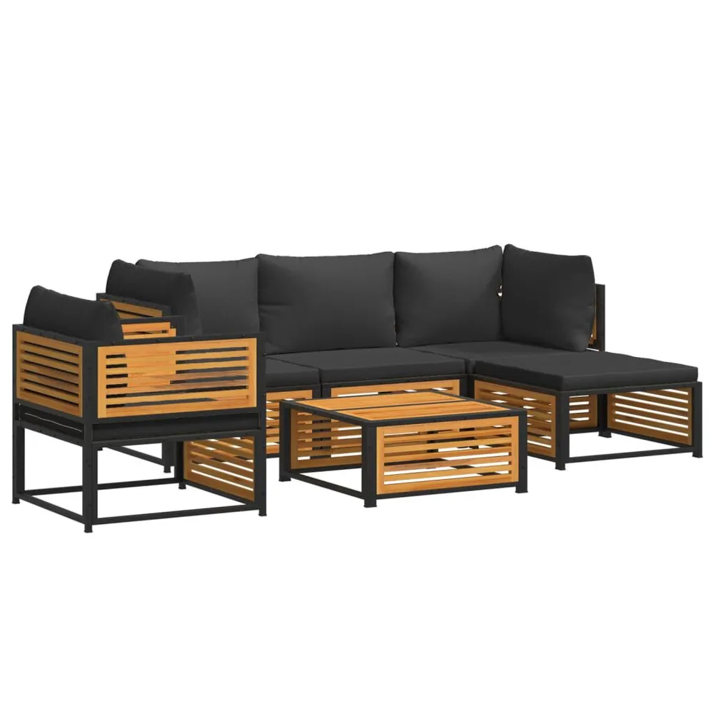 Salon de jardin avec coussins 6 pcs bois d'acacia solide