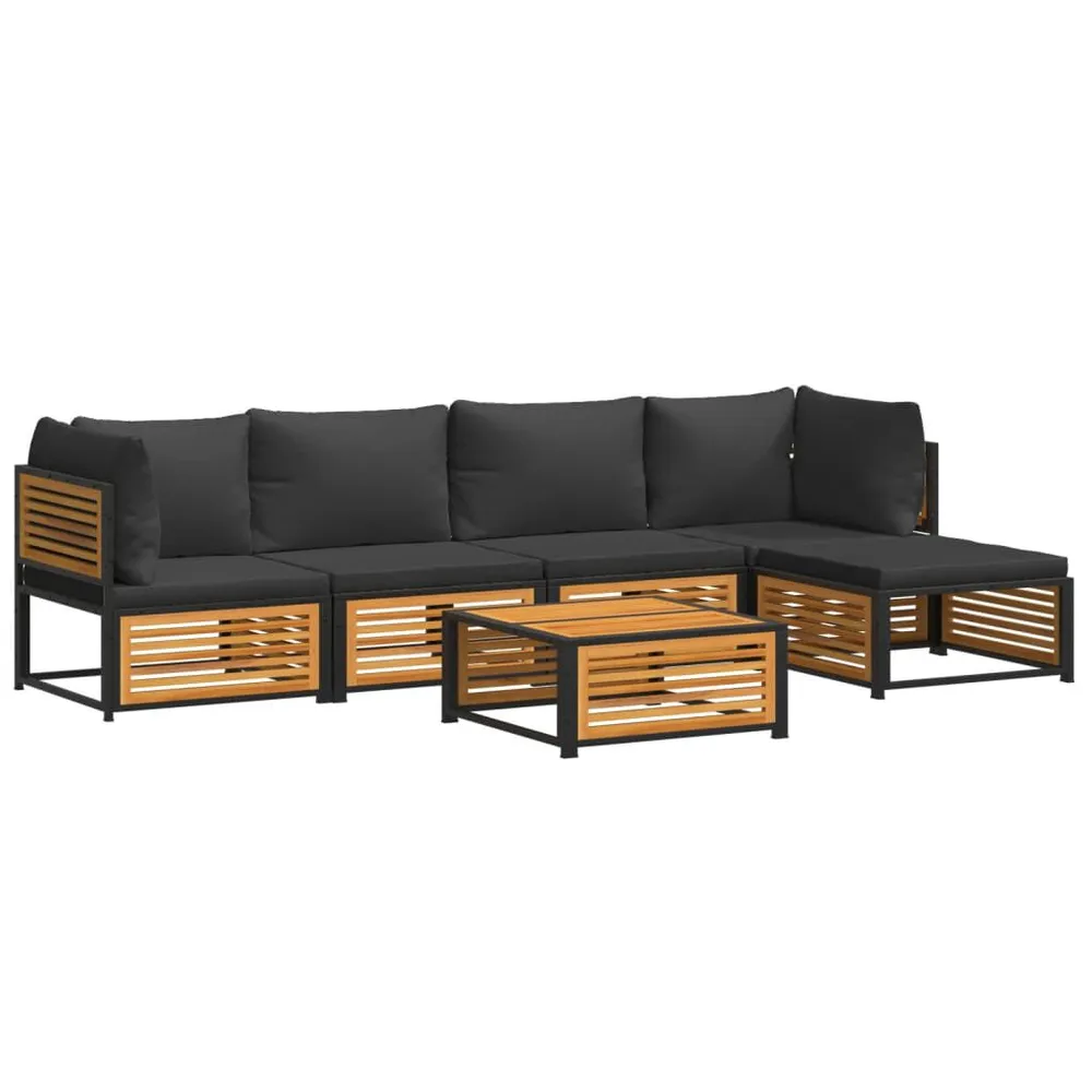 Salon de jardin avec coussins 6 pcs bois d'acacia solide