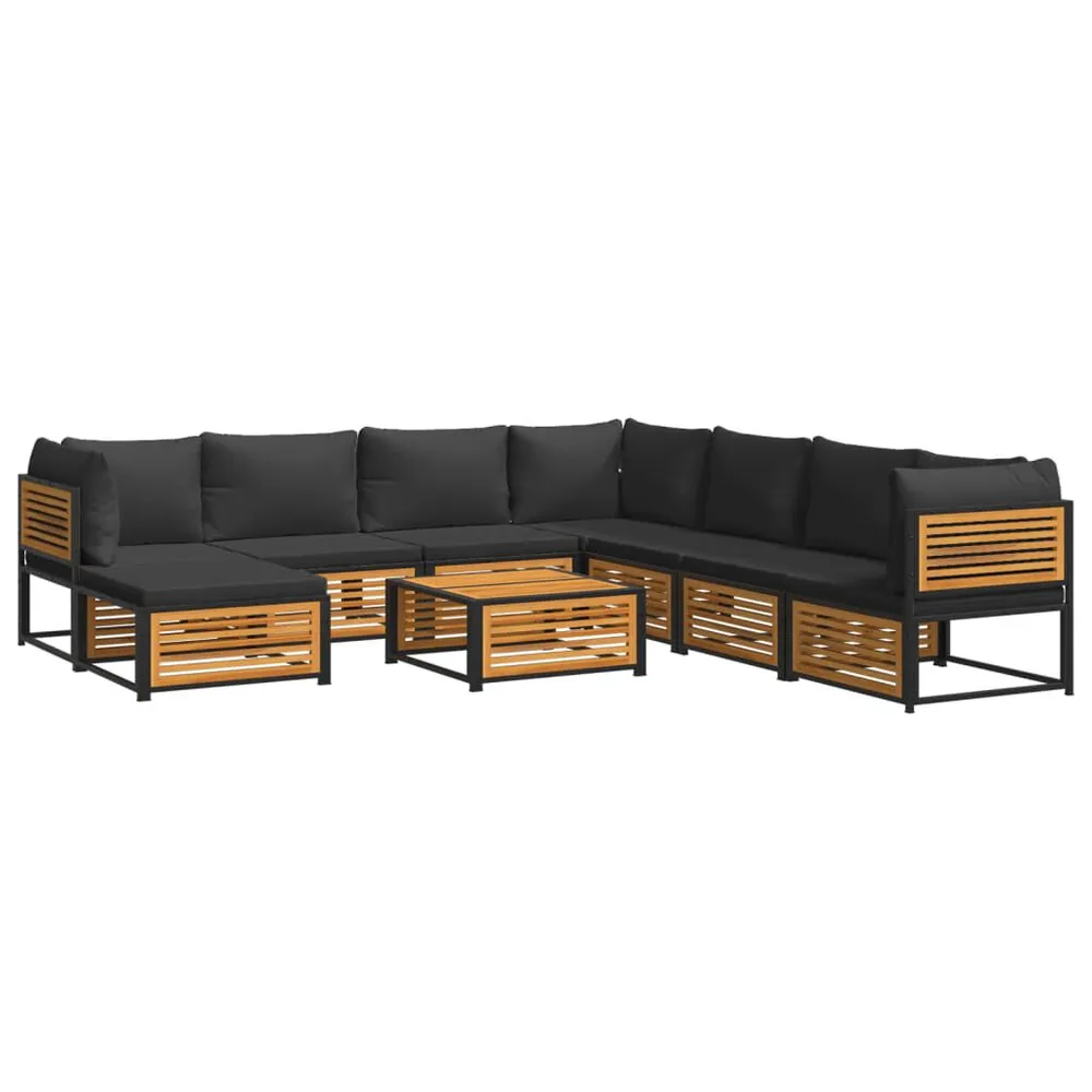 Salon de jardin avec coussins 9 pcs bois massif d'acacia