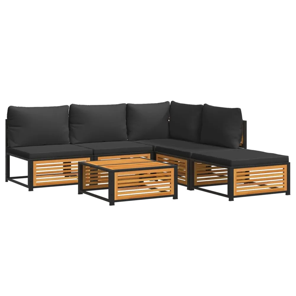 Salon de jardin avec coussins 6 pcs bois d'acacia solide