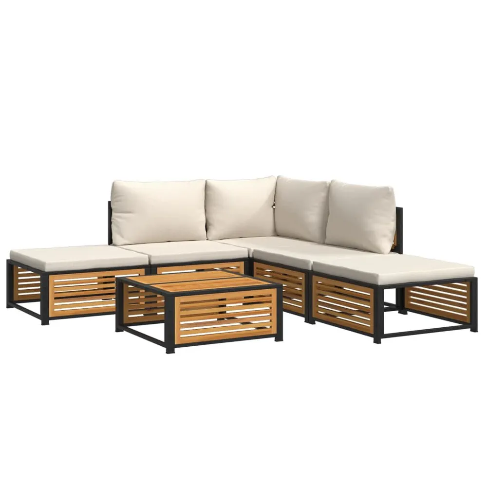 Salon de jardin avec coussins 6 pcs bois d'acacia solide