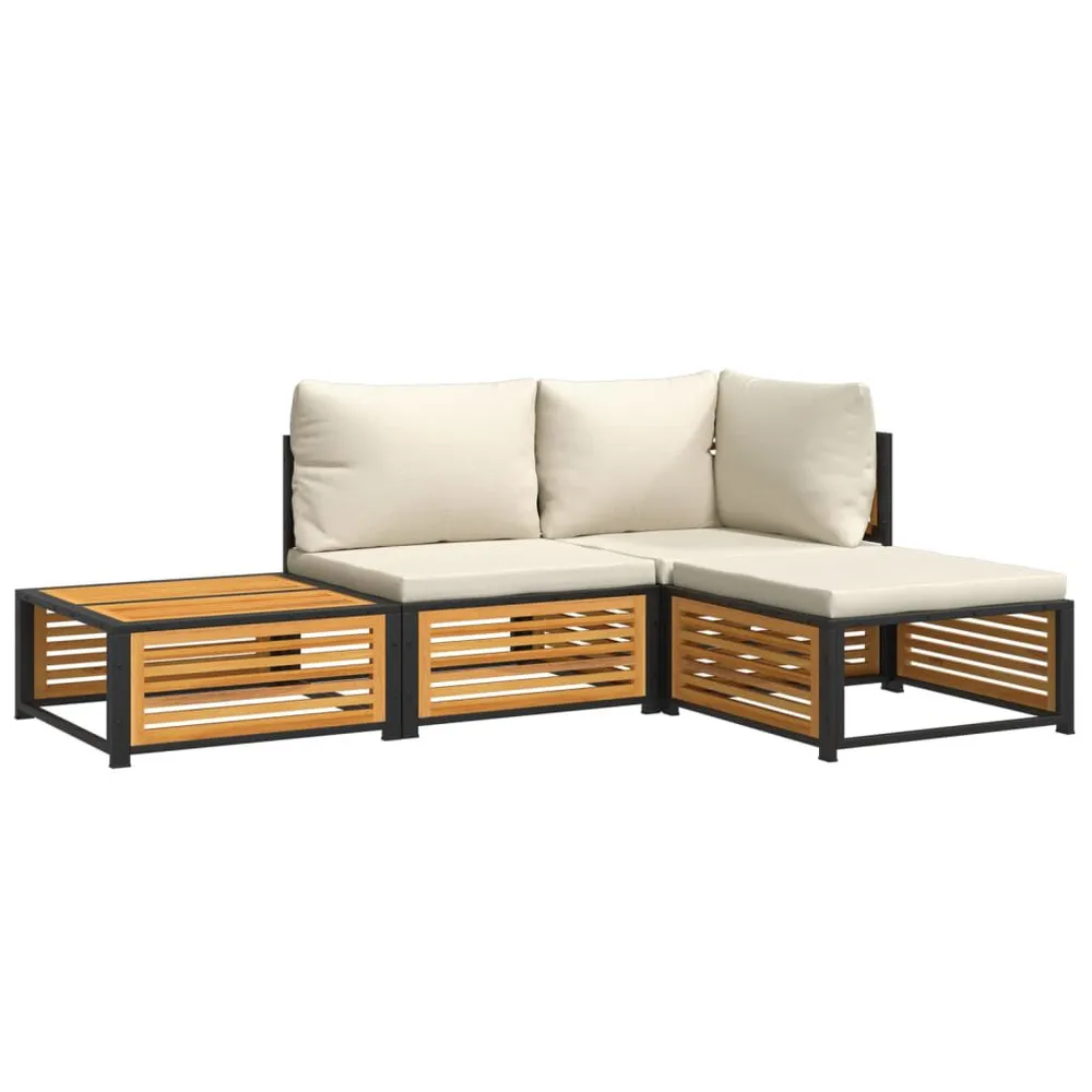 Salon de jardin avec coussins 4 pcs bois d'acacia massif