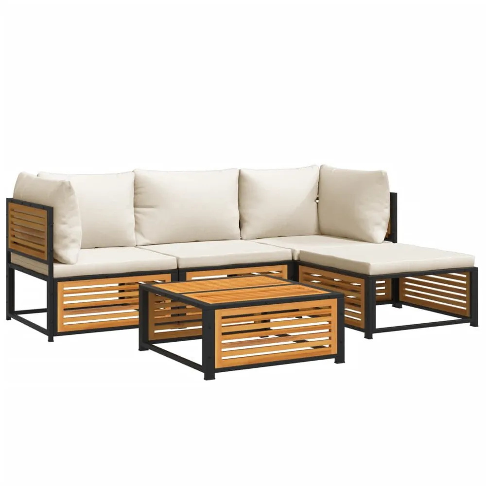 Salon de jardin avec coussins 5 pcs Bois d'acacia solide