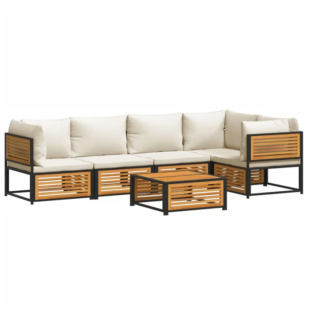 Salon de jardin avec coussins 6 pcs bois d'acacia solide