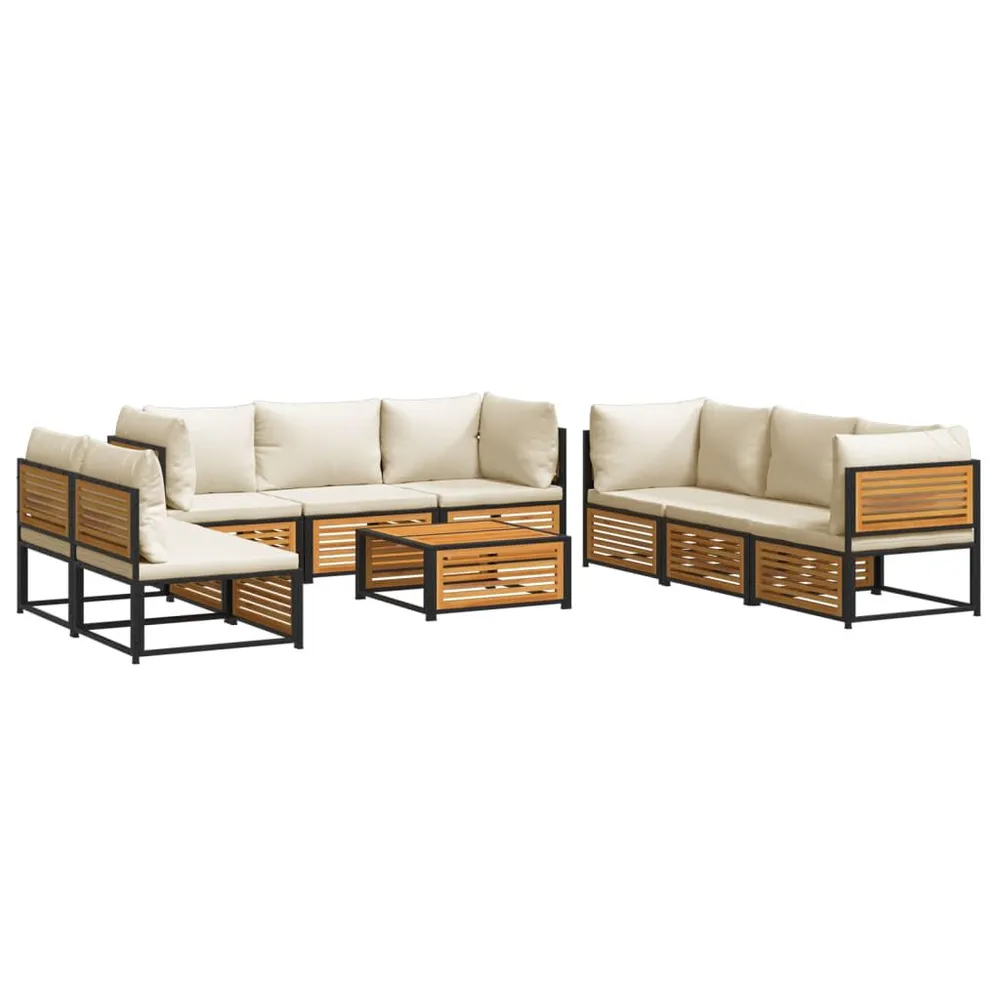 Salon de jardin avec coussins 9 pcs bois massif d'acacia