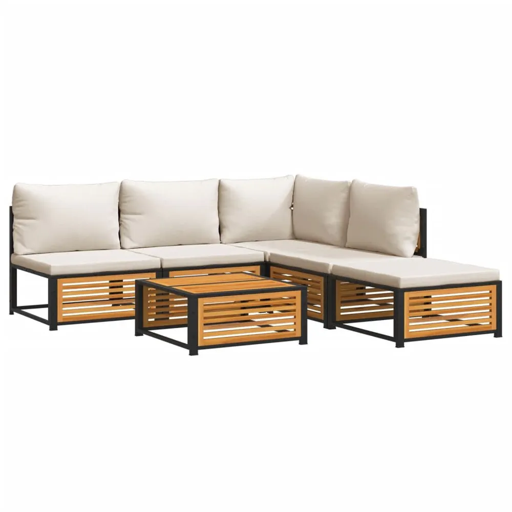 Salon de jardin avec coussins 6 pcs bois d'acacia solide