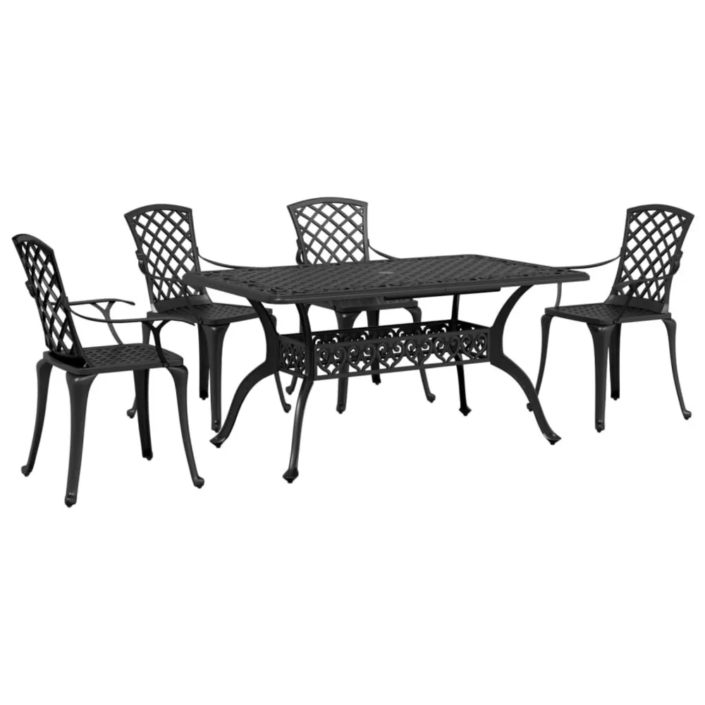 Ensemble à manger de jardin 5 pcs noir aluminium coulé