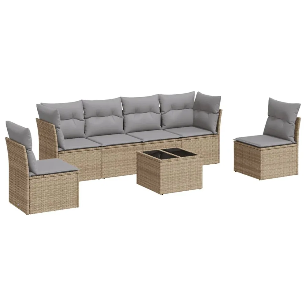 Salon de jardin avec coussins 7 pcs beige résine tressée