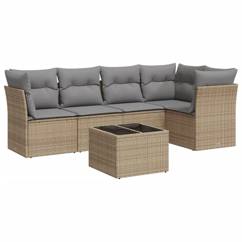 Salon de jardin avec coussins 6 pcs beige résine tressée