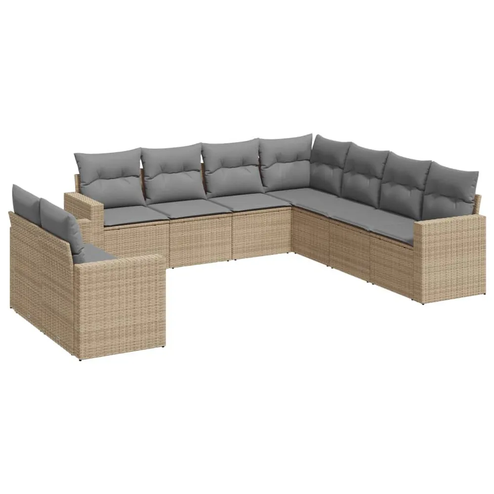 Salon de jardin avec coussins 9 pcs beige résine tressée