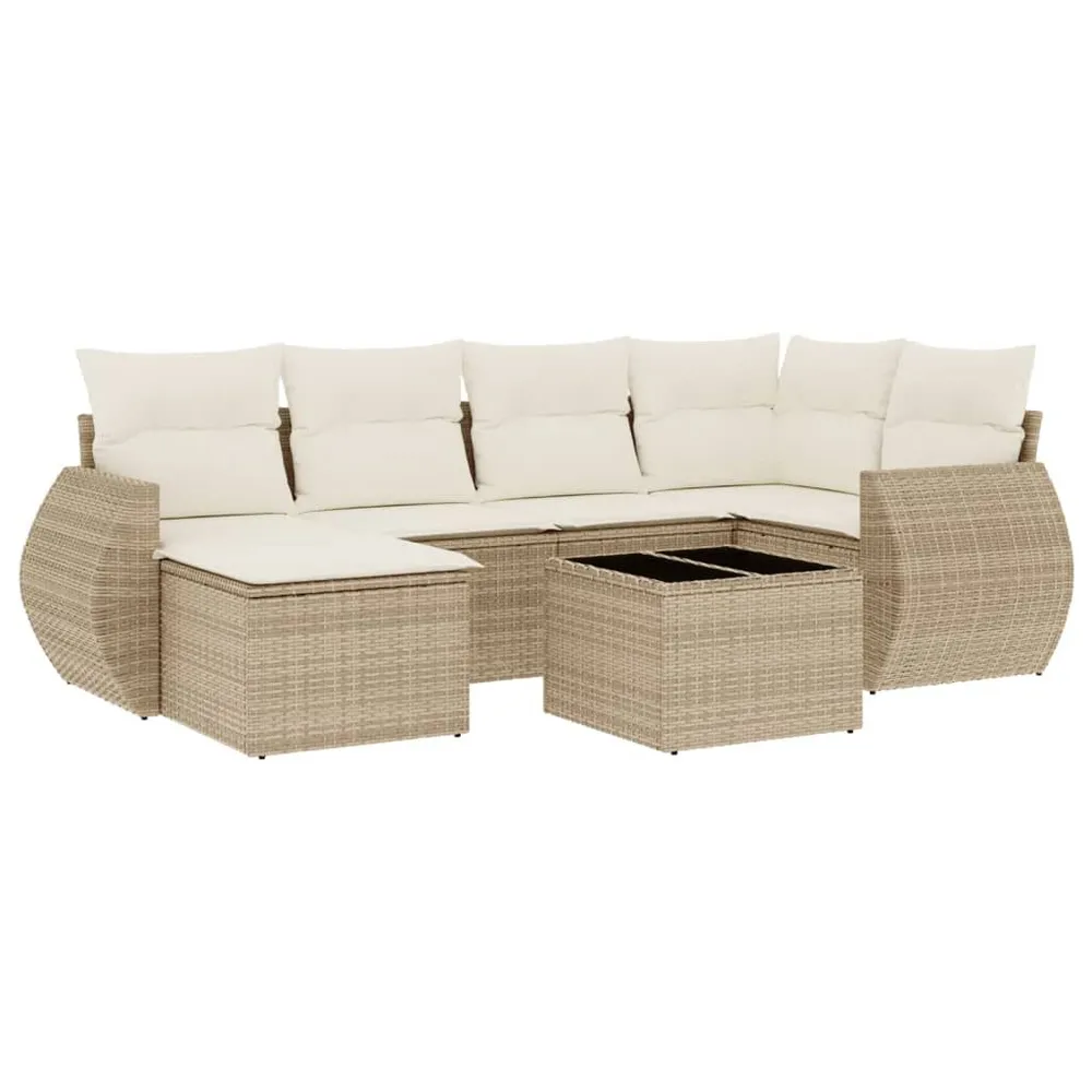 Salon de jardin avec coussins 7 pcs beige résine tressée