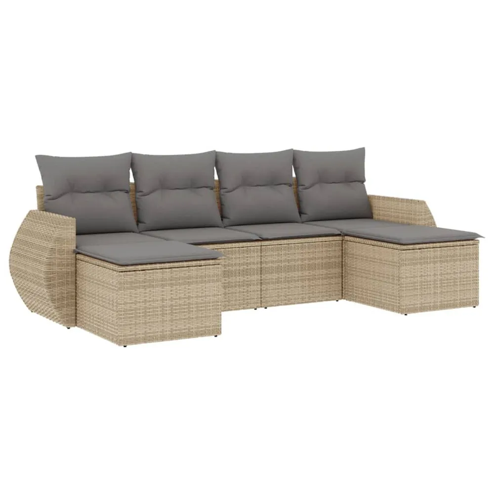 Salon de jardin avec coussins 6 pcs beige résine tressée