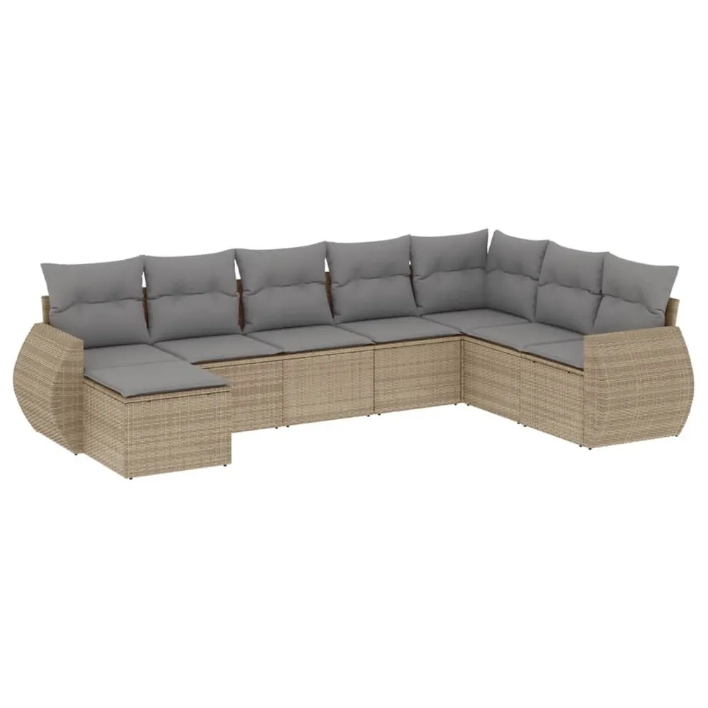 Salon de jardin avec coussins 8 pcs beige résine tressée