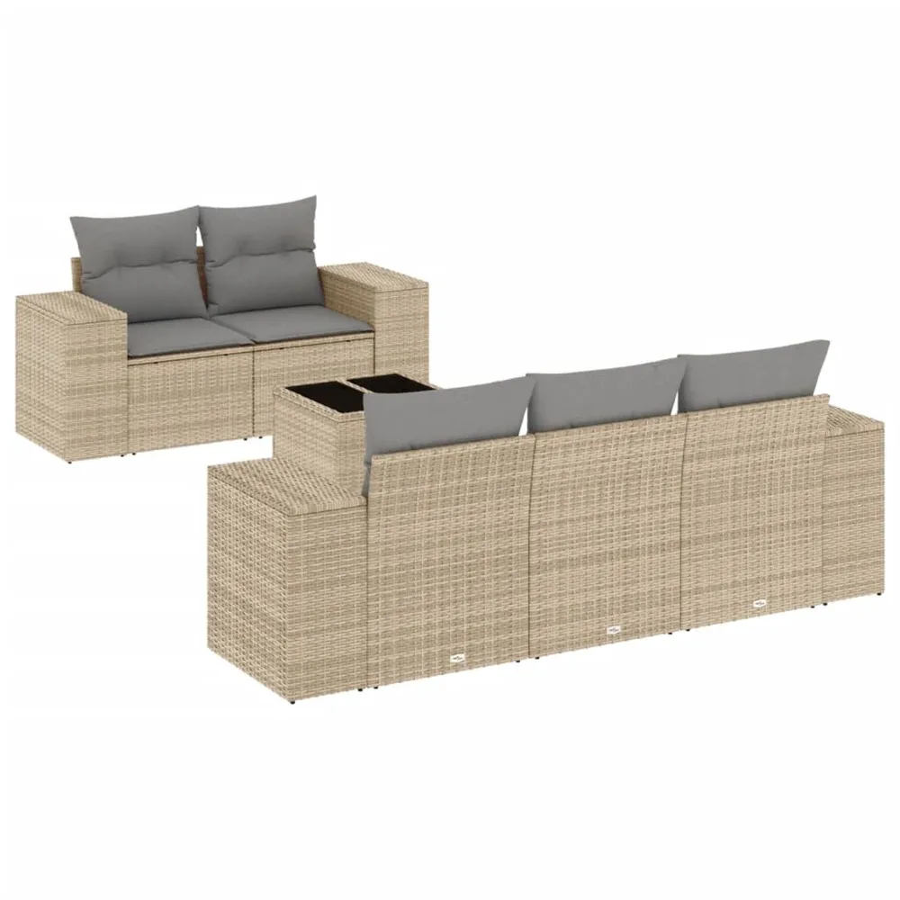 Salon de jardin avec coussins 6 pcs beige résine tressée